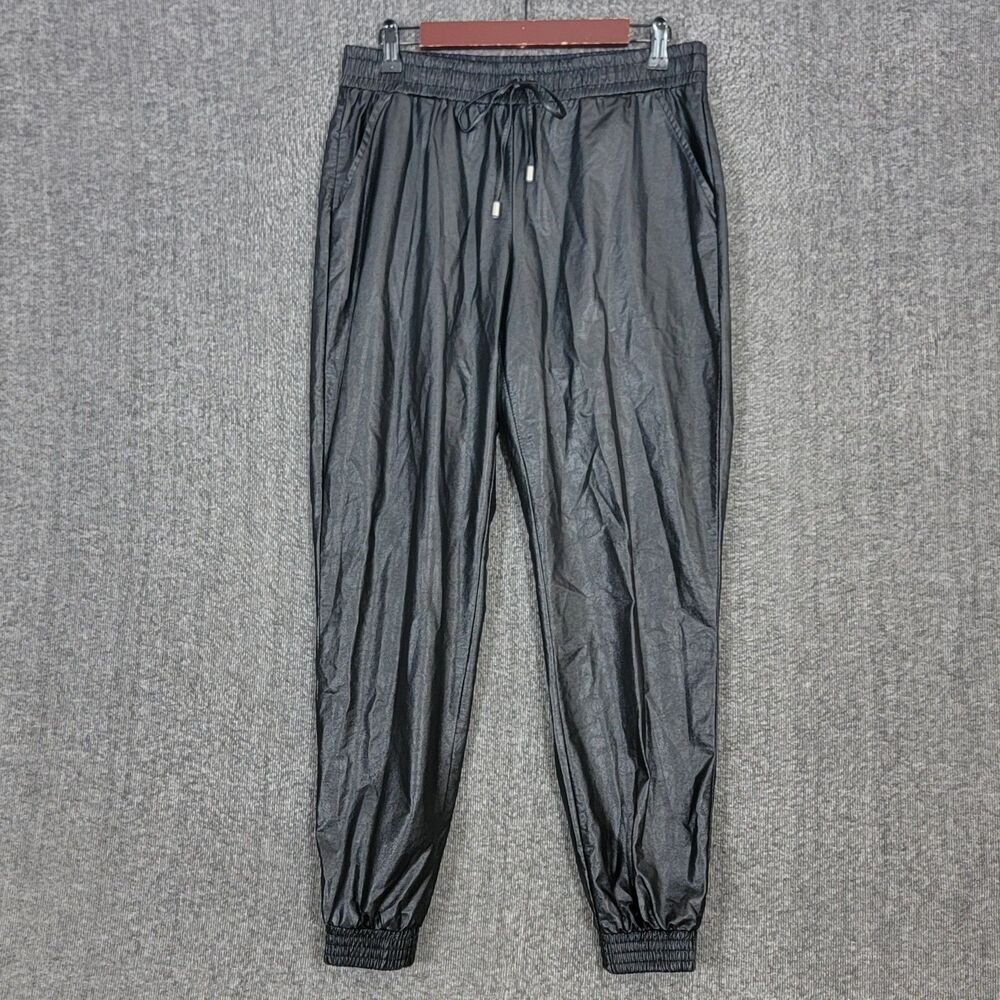 89th + Madison Pants Womens Large Black Faux Leather Baggy Joggers Drawstring